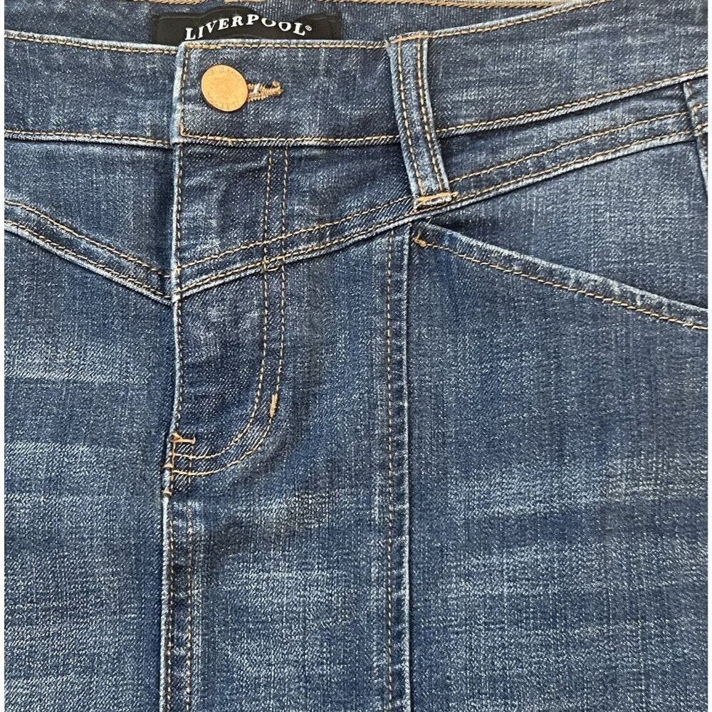 Liverpool Womens Straight Pencil Denim Skirt Size 2/26 Blue Flat Stretch Pockets - Picture 2 of 8